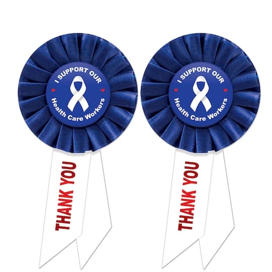 Beistle Blue I Support Our Health Care Workers Rosettes, 2ct.